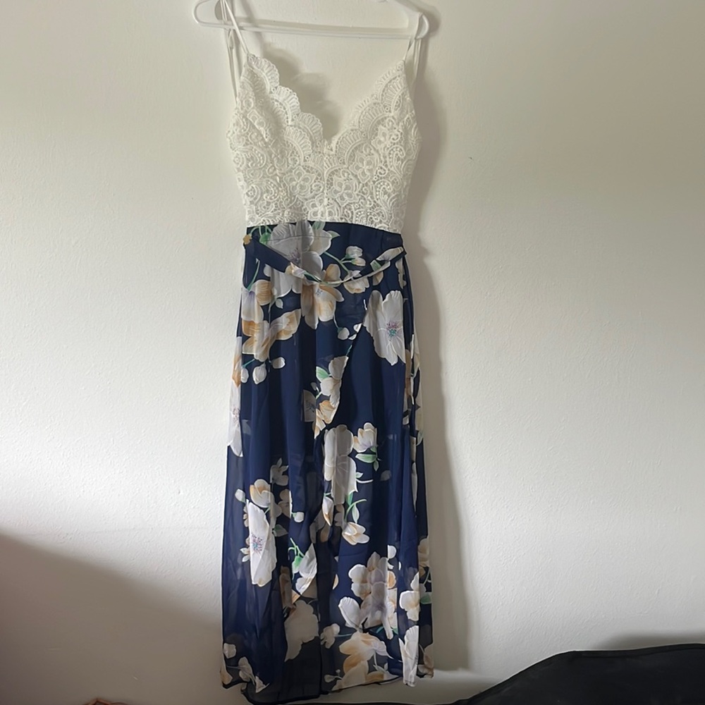 High/low floral backless dress